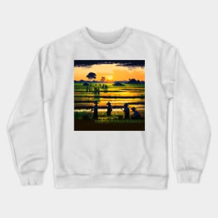 [AI Art] Sunset field workers Crewneck Sweatshirt